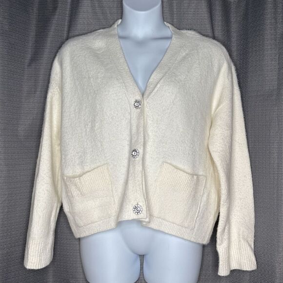 Liz Claiborne XXL Cream Knit Front Button Cardigan Winter Fancy - Picture 1 of 11